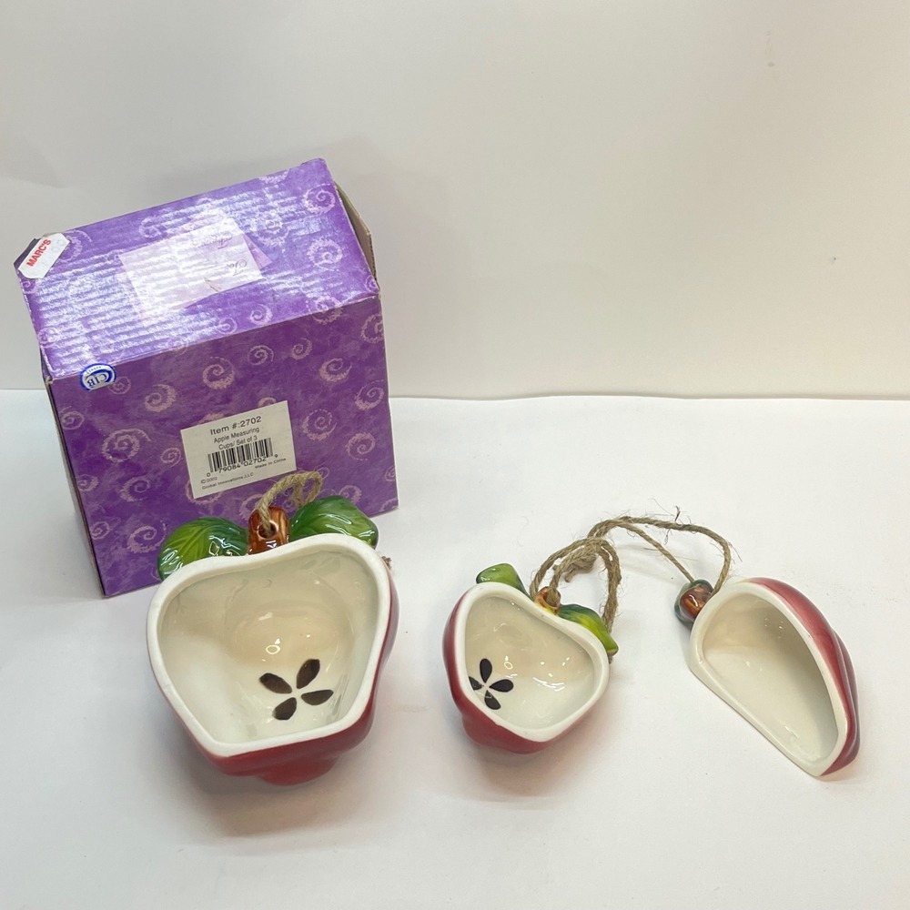 Vintage Apple Ceramic Measuring Cups Set of 3 Red Kitchen Decor grandma core y2k